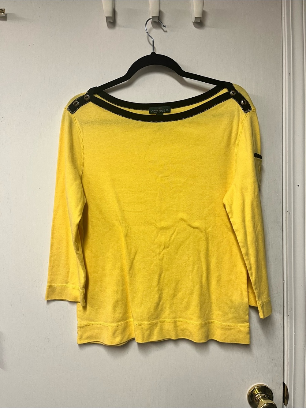 Lauren Jeans Co Ralph Lauren Yellow Boat Neck Utility Sleeve Top Size L